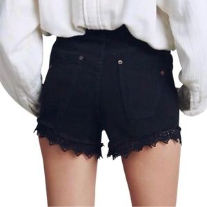 Free People womens Lacey Shorts size 29 Black Denim Crochet Boho eyelet